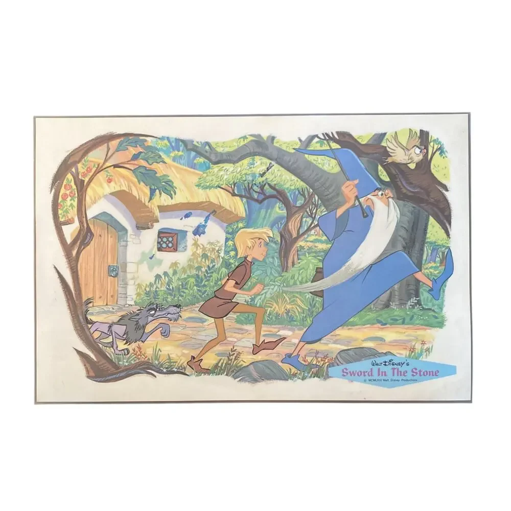 Vintage 1960s Walt Disney Laminated Placemats Tinker Bell Sword Stone Set 6